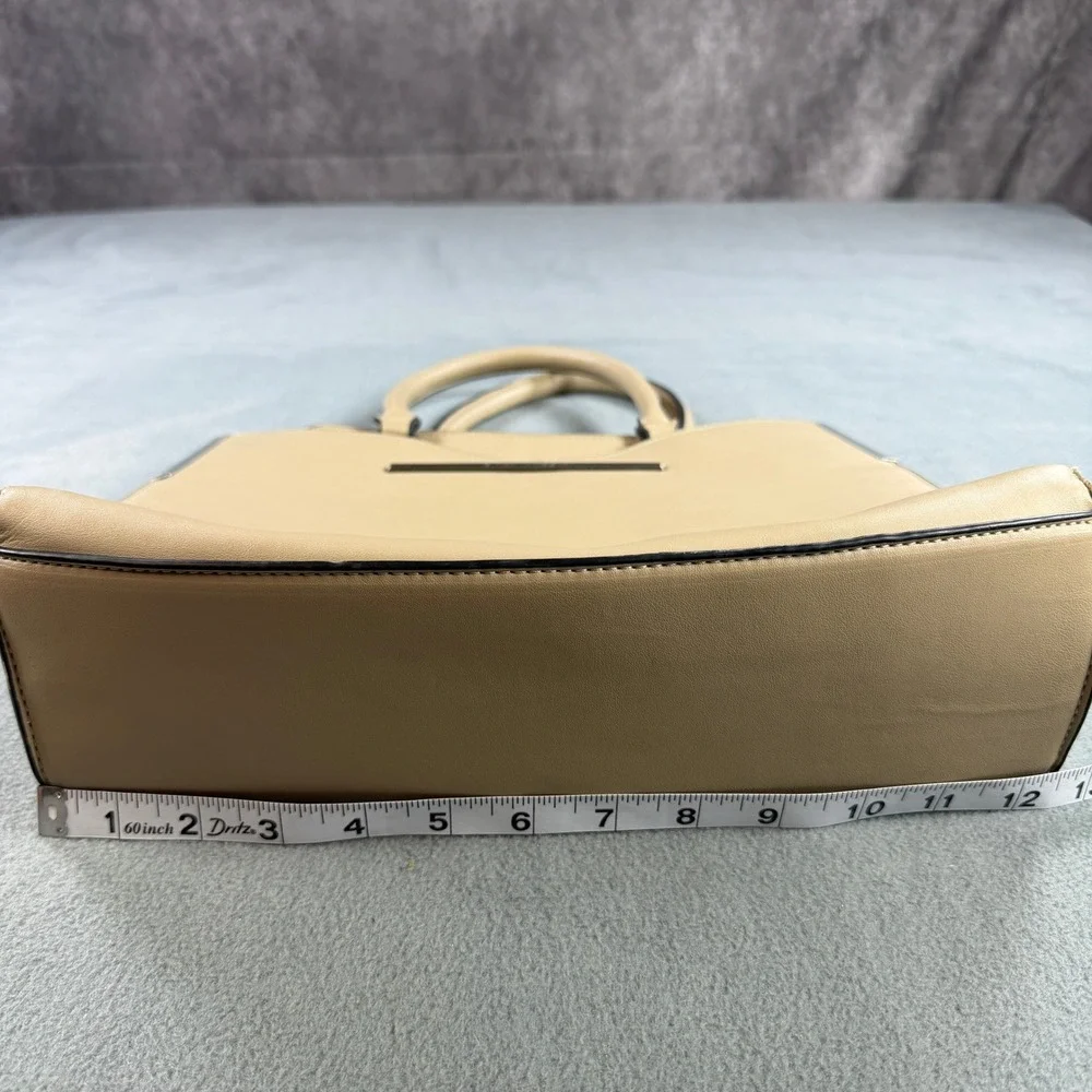 Steve‎ Madden Beige Faux Leather Satchel Handbag Silver Hardware Tote Bag
